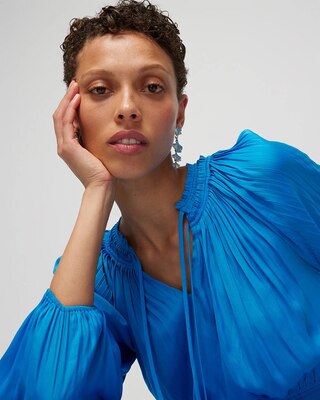 Tie-Neck Smocked Midi Dress
