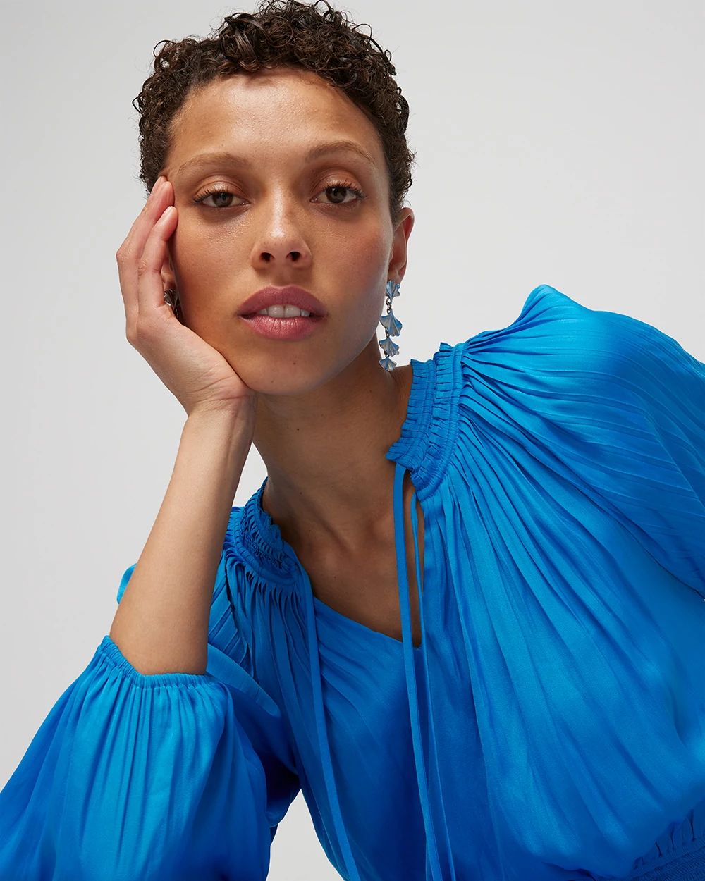 Tie-Neck Smocked Midi Dress
