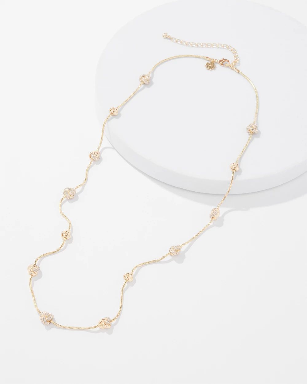 Gold + Pave Knot Long Necklace
