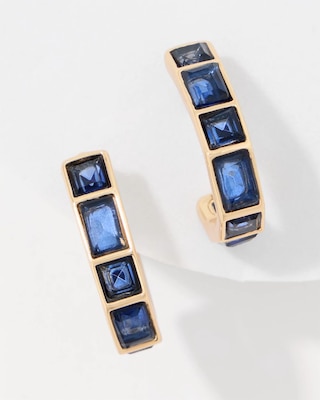 Dark Blue Glass Stone Hoop Earrings