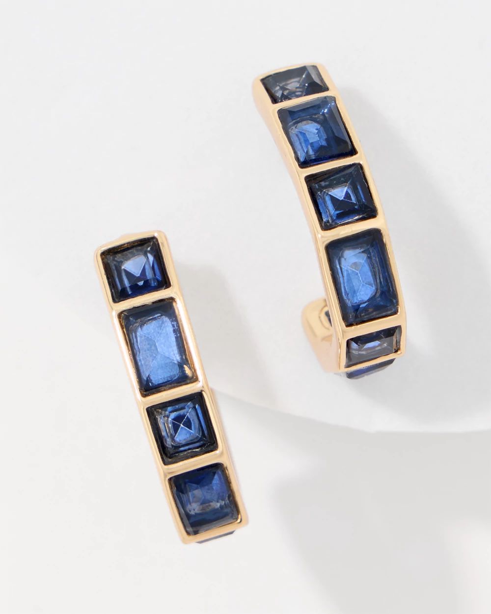 Dark Blue Glass Stone Hoop Earrings