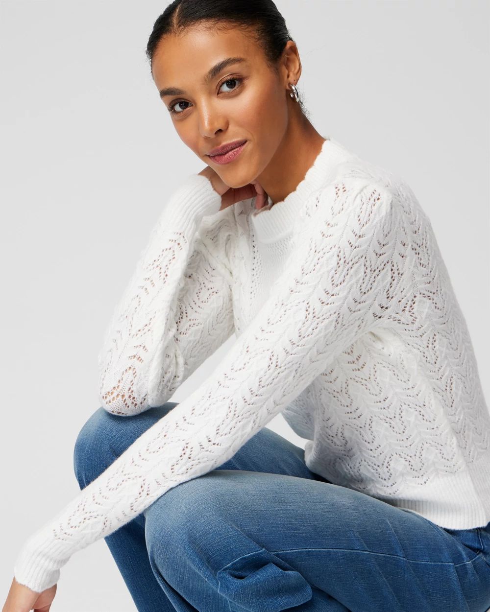 Pointelle Mockneck Sweater