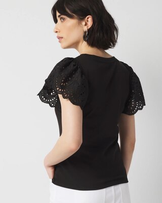 Eyelet Sleeve Crewneck Tee click to view larger image.