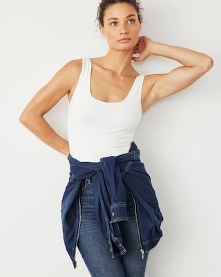 Petite Denim Bomber Jacket click to view larger image.
