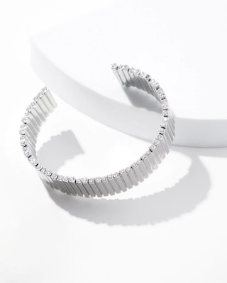 Silver Wavy Clear Crystal Cuff
