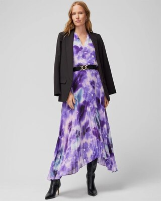 Sleeveless Smocked V-Neck Pleated Midi Dress