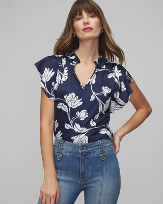 Petite Ruched Neck Flutter Shell Top