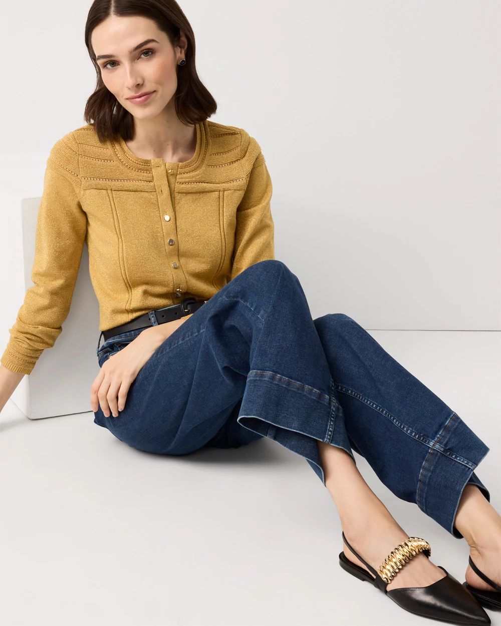 Metallic Pointelle Knit Cardigan