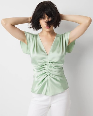 Ruched Front Flutter Sleeve Shell Top