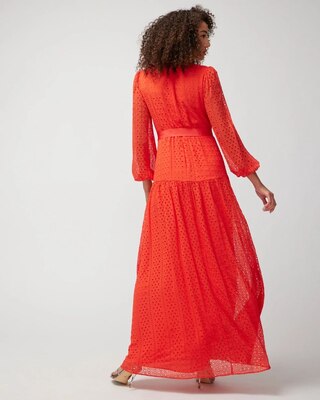 Petite Long-Sleeve Eyelet Maxi Dress
