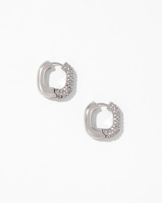 Silver + Pave Square Hoop Earrings
