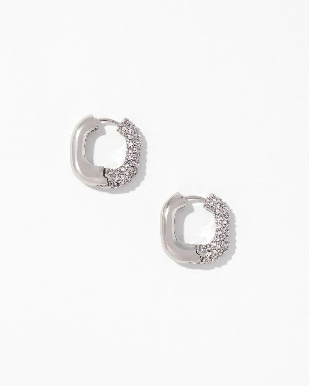 Silver + Pave Square Hoop Earrings