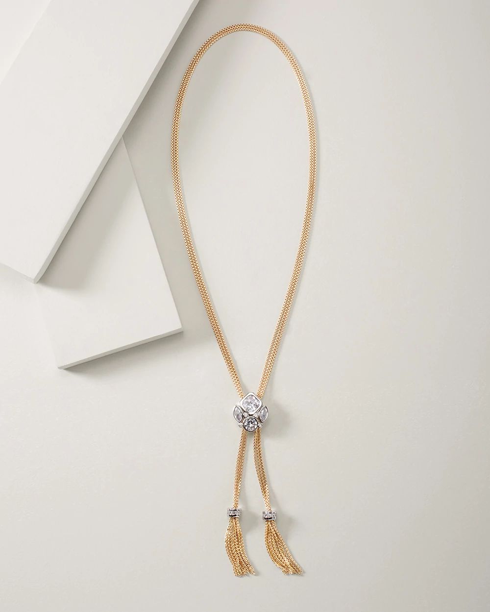 Mixed Metal & Clear Cubic Zirconia Y Necklace