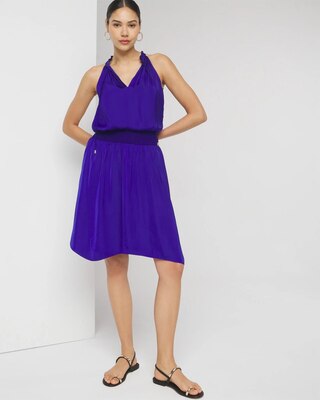 Sleeveless V-Neck Halter Blouson Dress