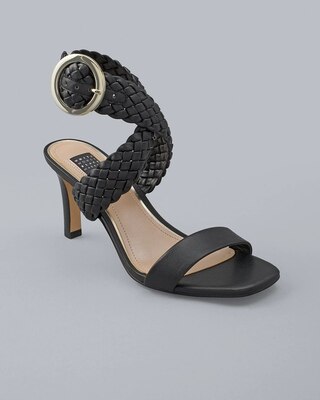 Woven Mid-Heel Ankle Strap Sandals