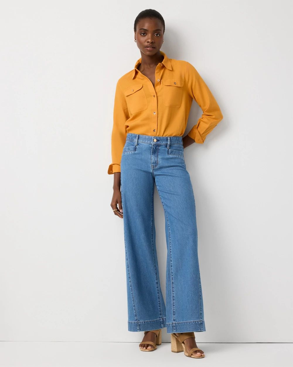 Linen-Blend Button Front Shirt