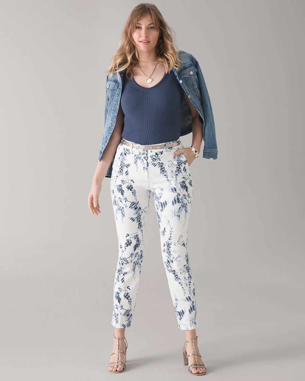 Curvy Mid-Rise Floral Slim Ankle Pants click to view larger image.