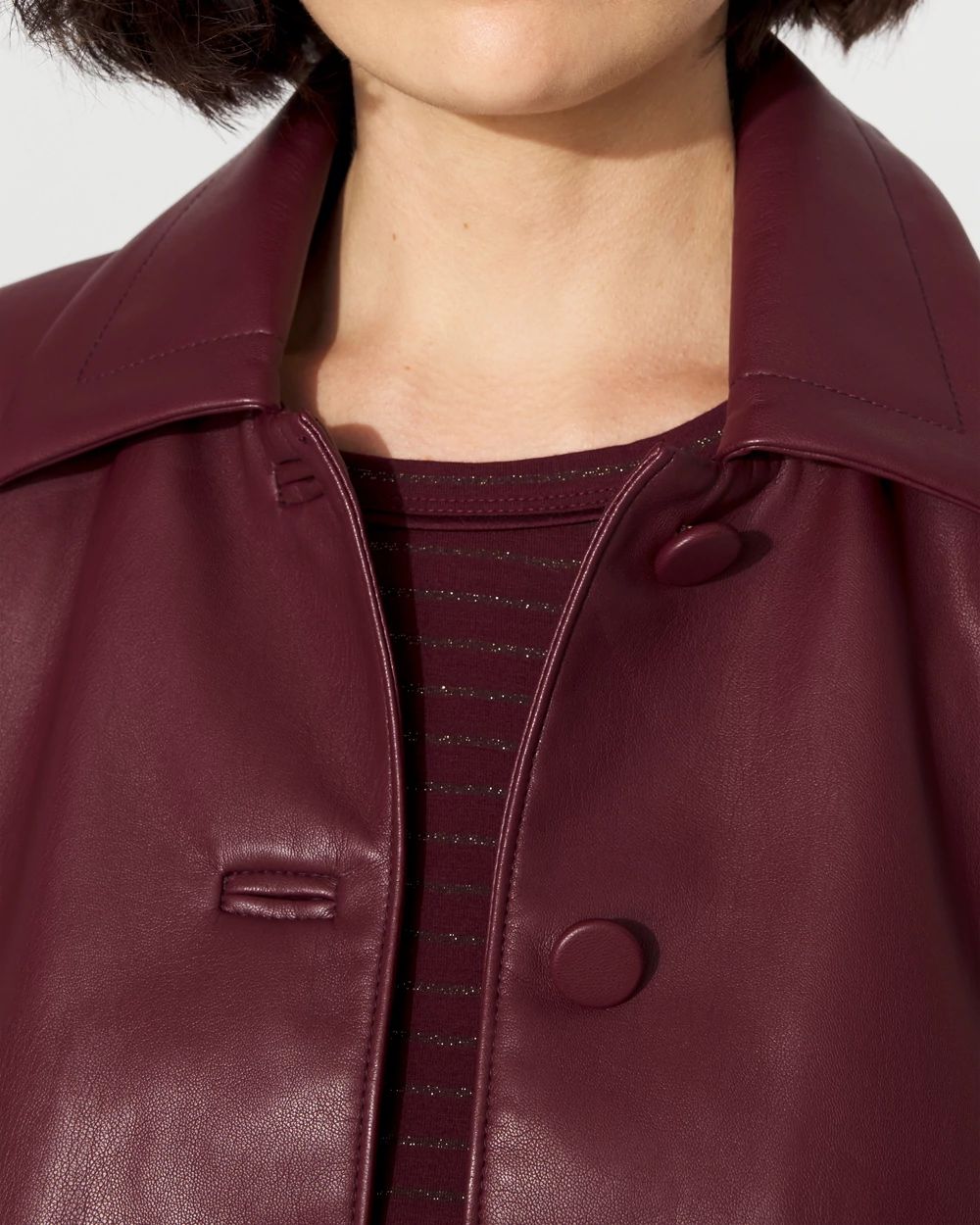 Button-Front Faux Leather Jacket
