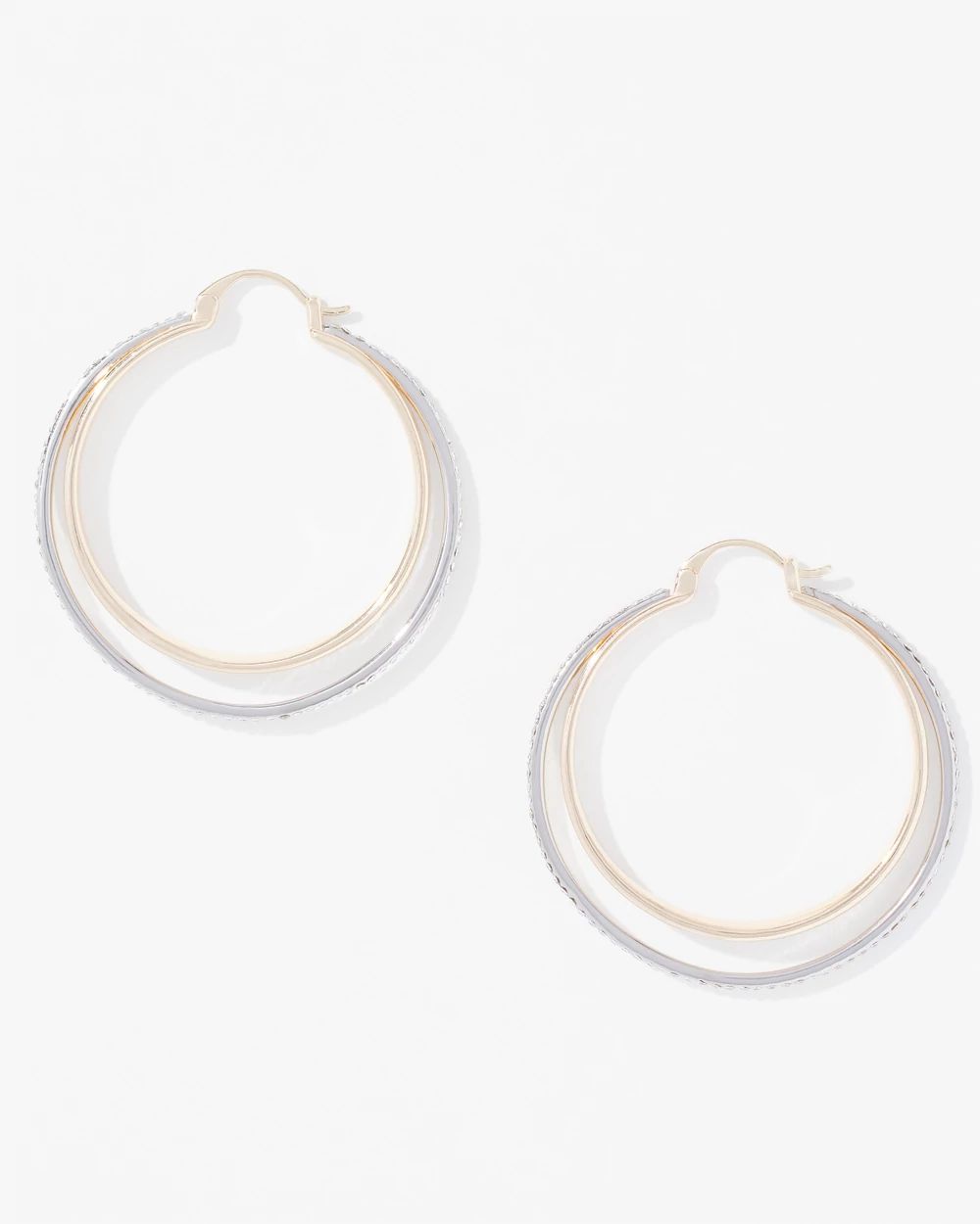 Mixed Metal Double Pave Hoop Earrings click to view larger image.