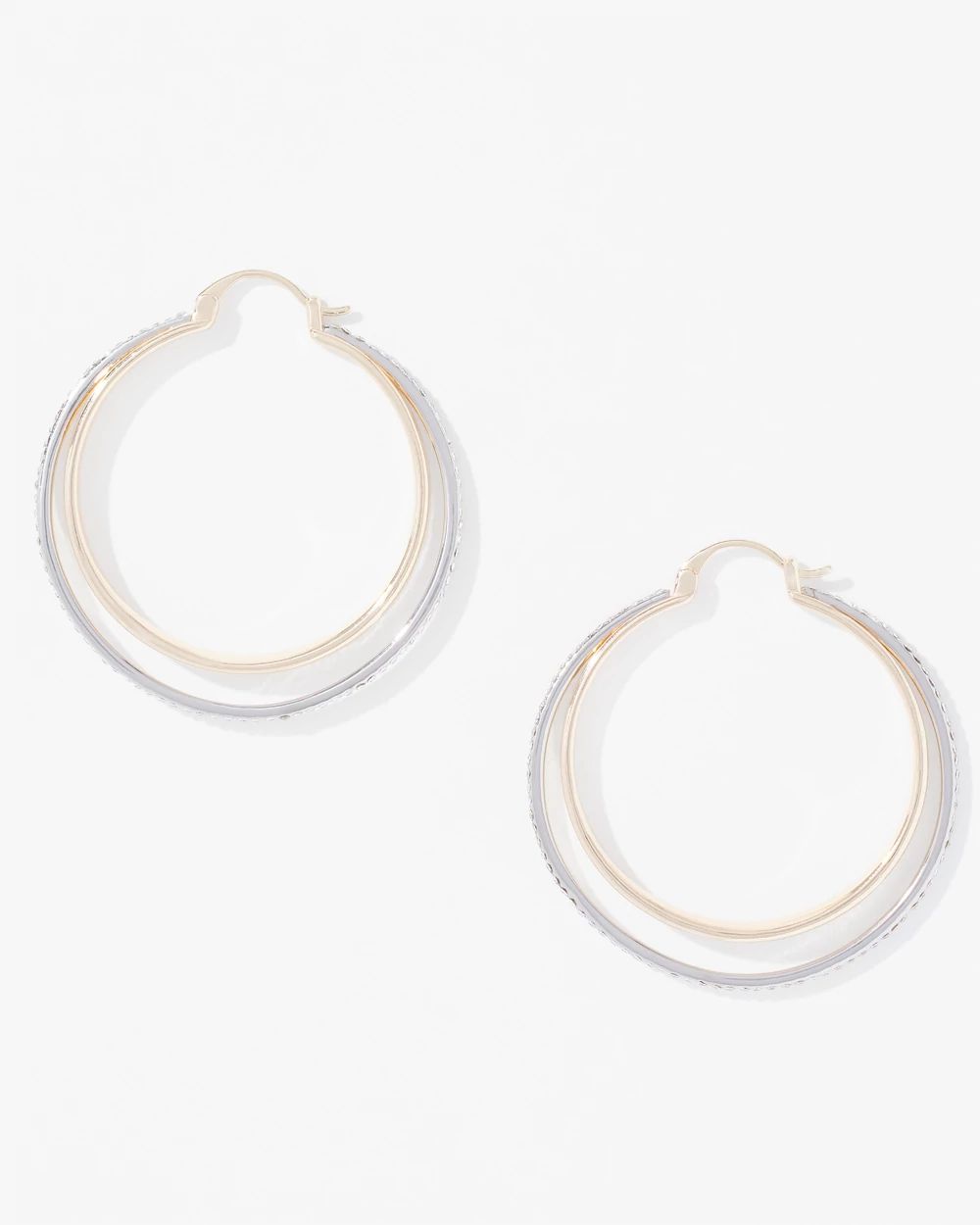 Mixed Metal Double Pave Hoop Earrings
