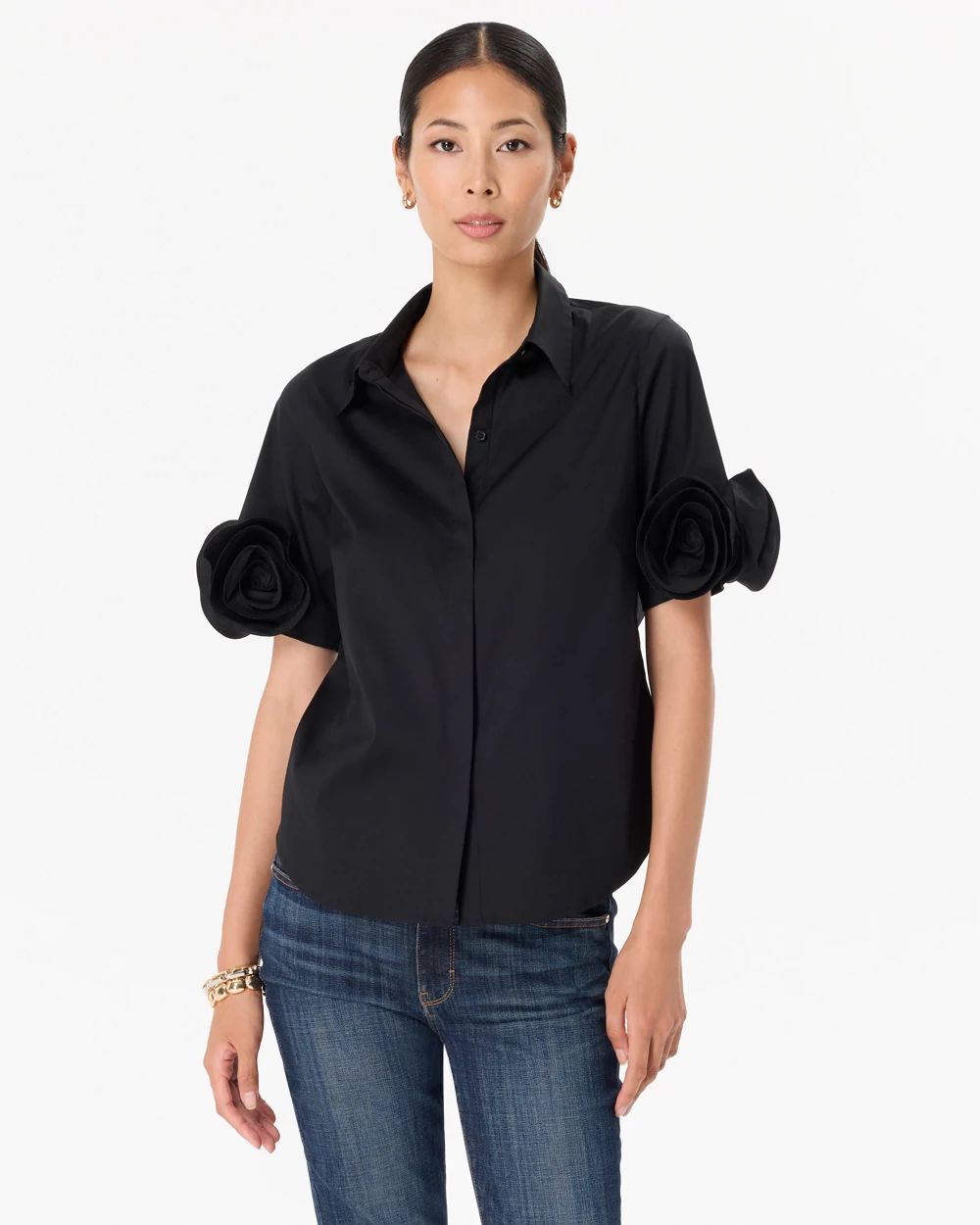 Rosette Sleeve Poplin Shirt