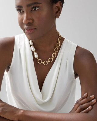 Goldtone Chain & Faux Pearl Necklace