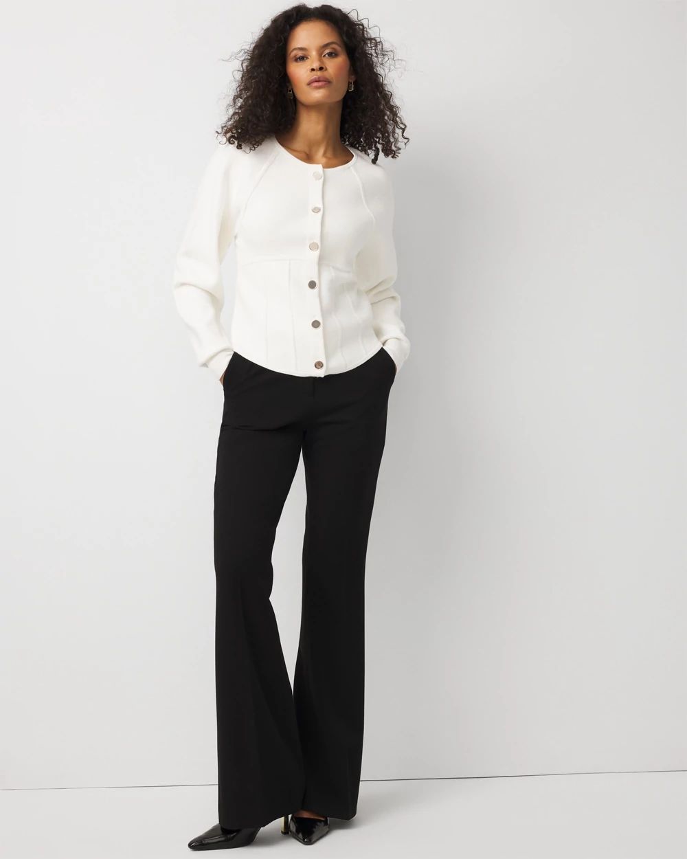 Petite Corset Detail Button Front Cardigan