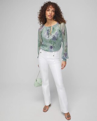 Petite Long Sleeve Metallic Printed Top