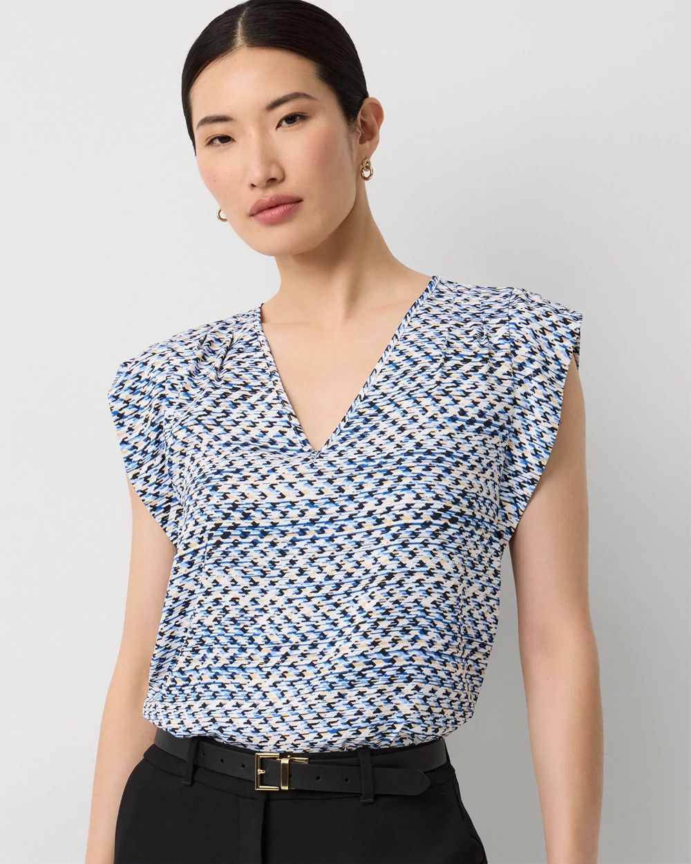 Ruched Shoulder Crepe Shell