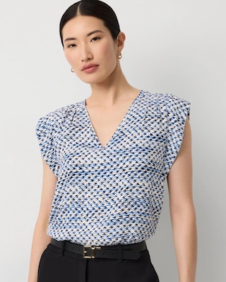 Ruched Shoulder Crepe Shell