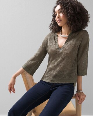 Pointelle Stitch 3/4 Sleeve Sweater