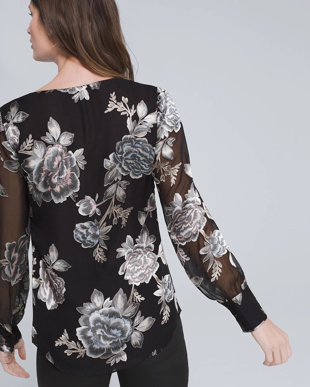 Silk-Blend Floral Burnout Blouse