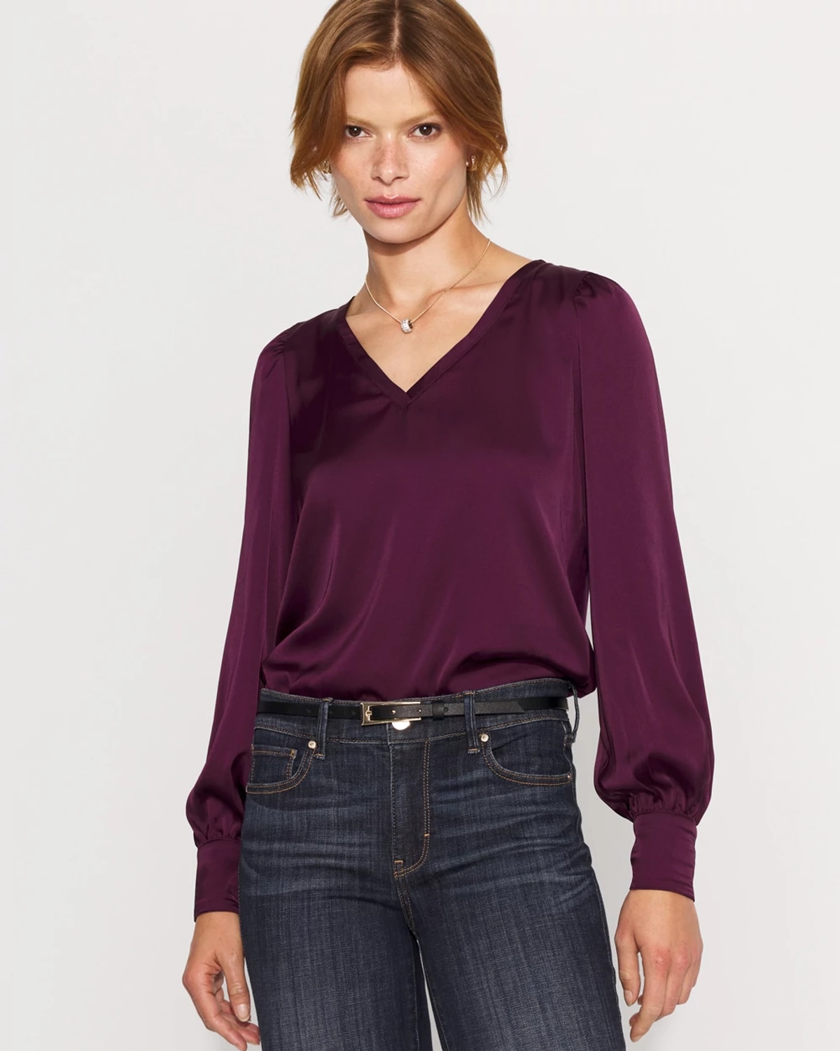White House Black Market Knit Mix Satin Top In Purple