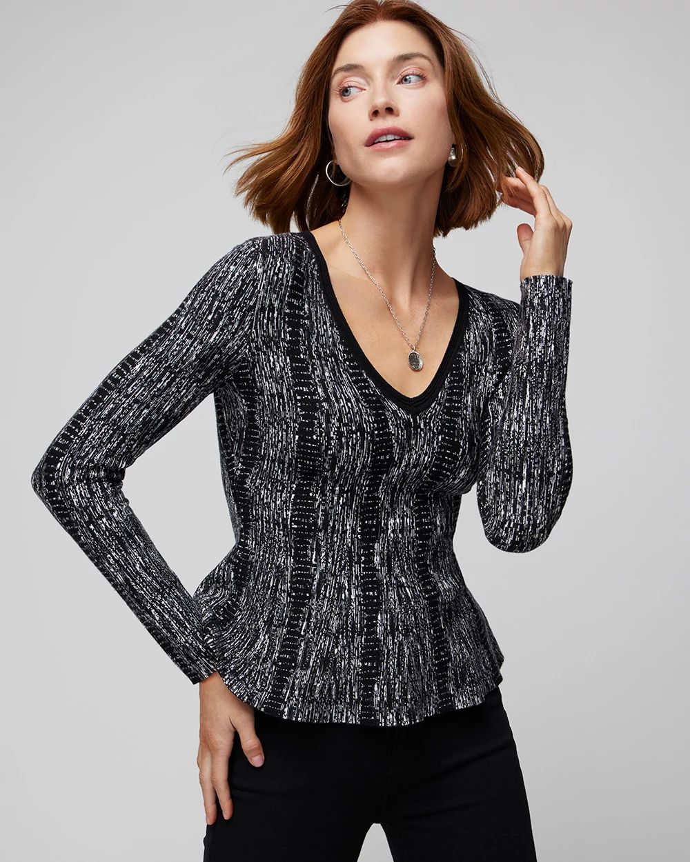 Long Sleeve V-Neck Snake Peplum