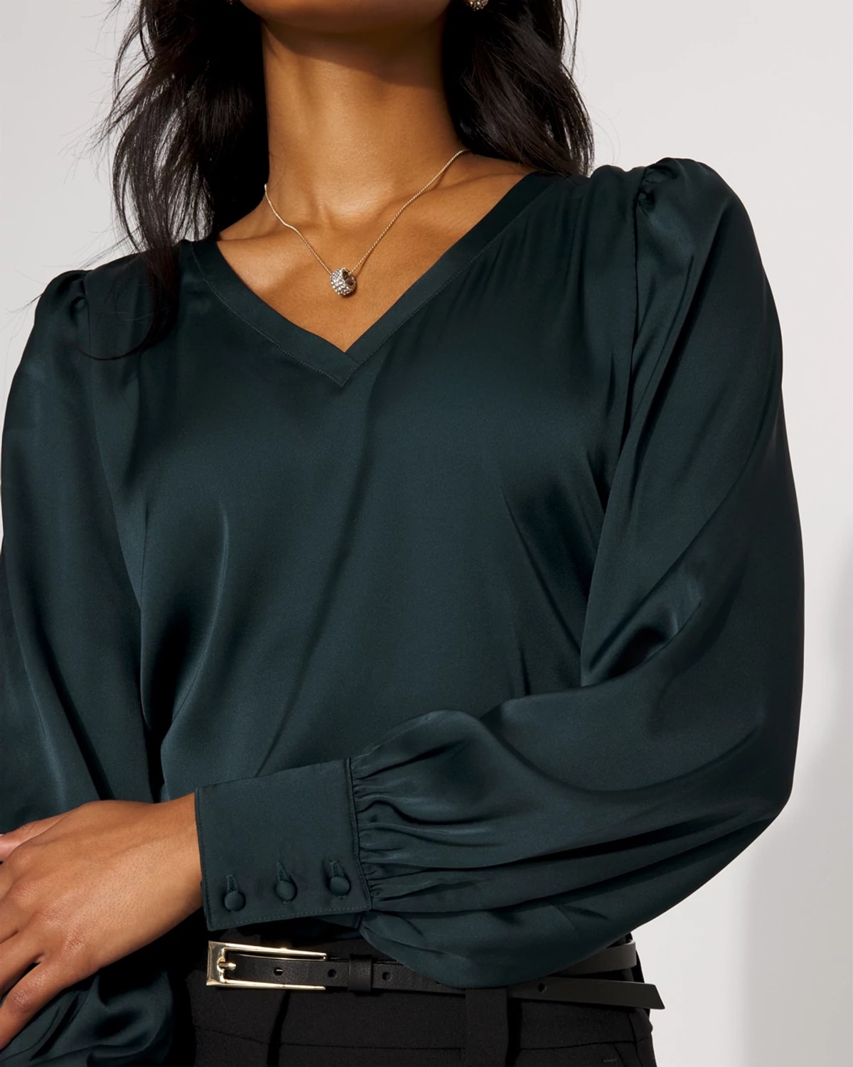 White House Black Market Knit Mix Satin Top In Green