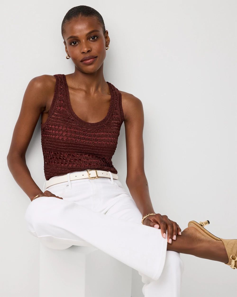 Metallic Scoop Neck Sweater Tank