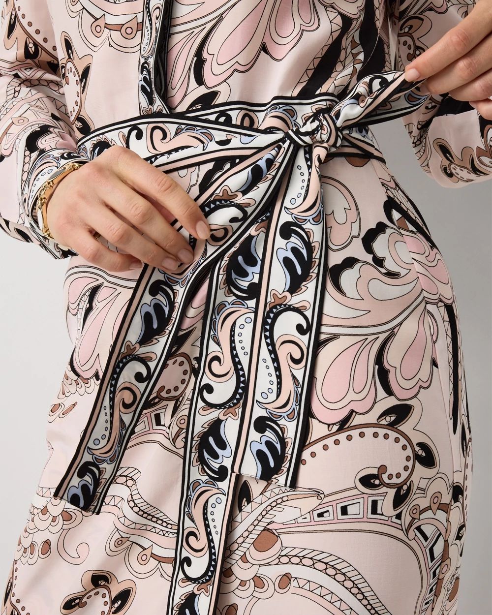 Tie-Waist Faux Wrap Shirt Dress click to view larger image.