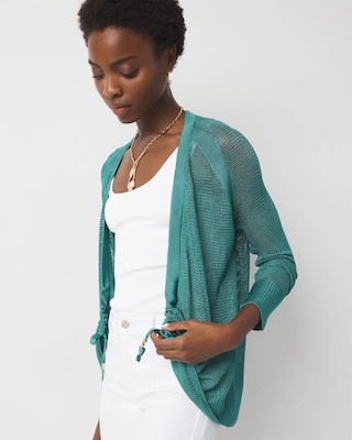 Mesh Cinched Cardigan Sweater