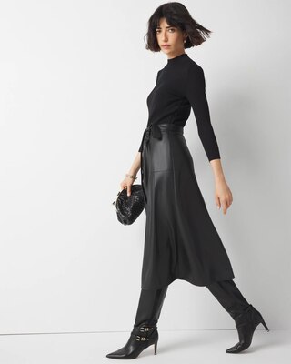 Petite 3/4 Sleeve Faux Leather Dress click to view larger image.