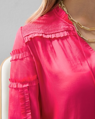 Tie-Neck Ruffle-Sleeve Blouse click to view larger image.