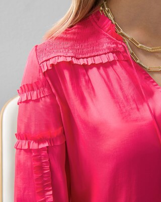 Tie-Neck Ruffle-Sleeve Blouse
