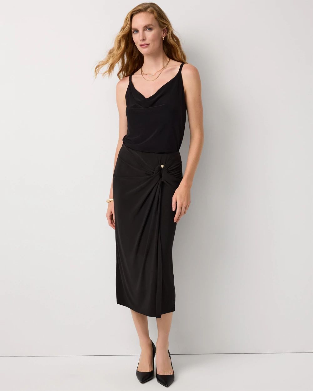Faux Wrap Midi Skirt