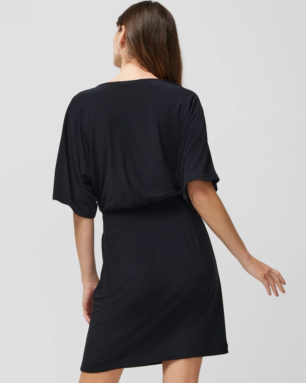 Short Sleeve Matte Jersey Smocked Kimono Dress