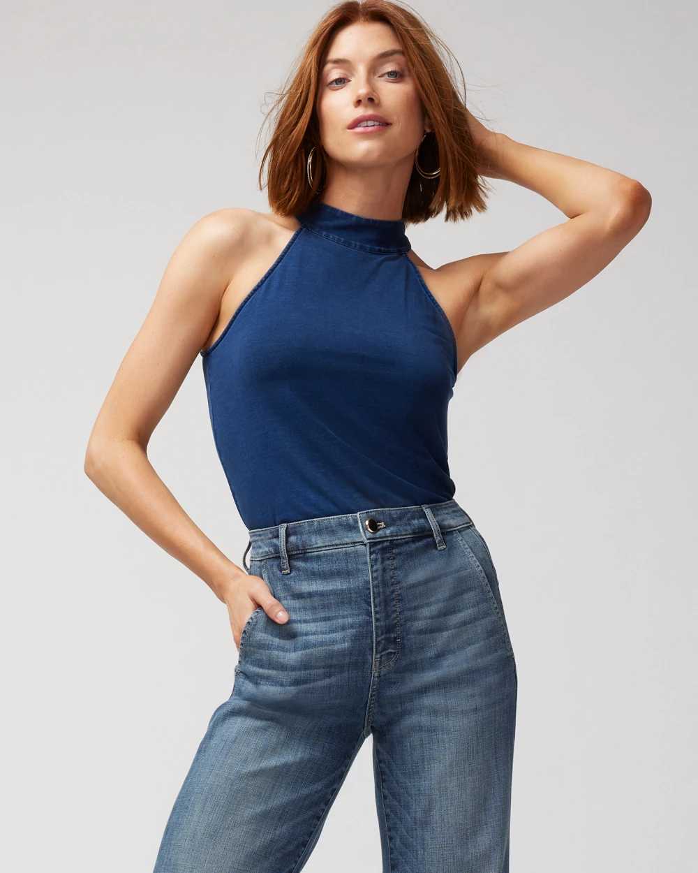 Black high neck halter top on sale