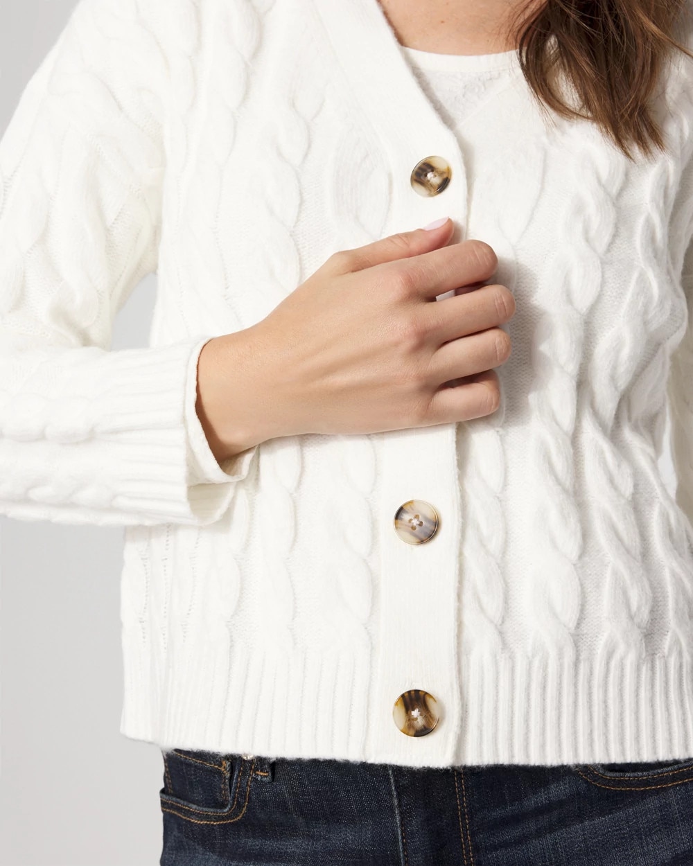 Cable-Knit Button-Front Cardigan