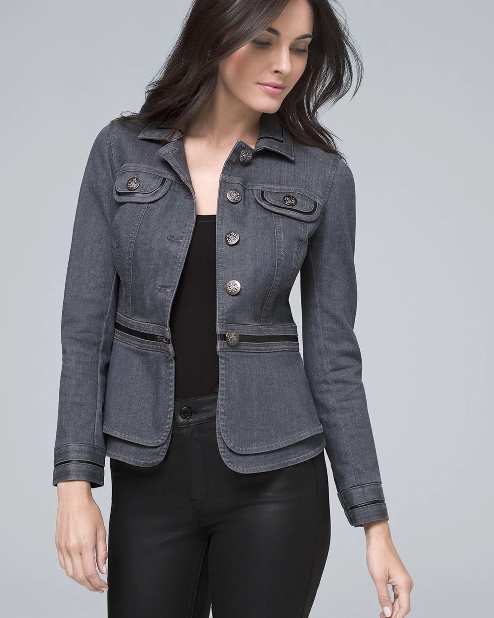 Peplum Casual Jacket with Faux Leather Trim