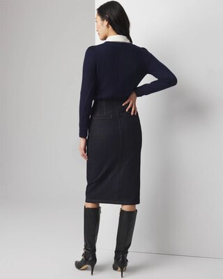 Button Front Denim Midi Skirt click to view larger image.