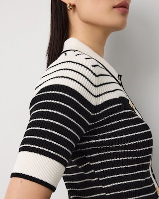 Collared Striped Cotton Cardigan click to view larger image.