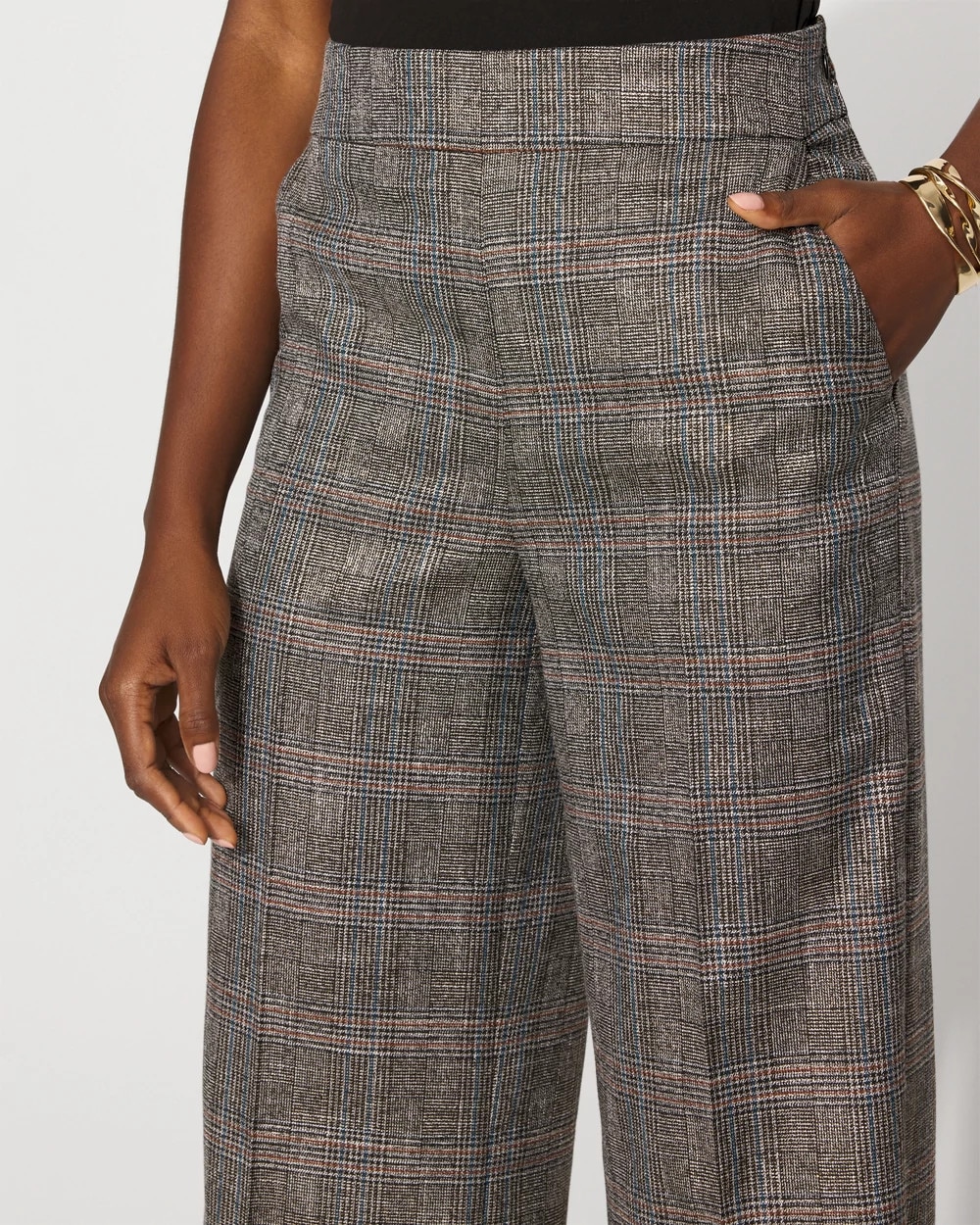 Metallic Plaid Wide Leg Pant