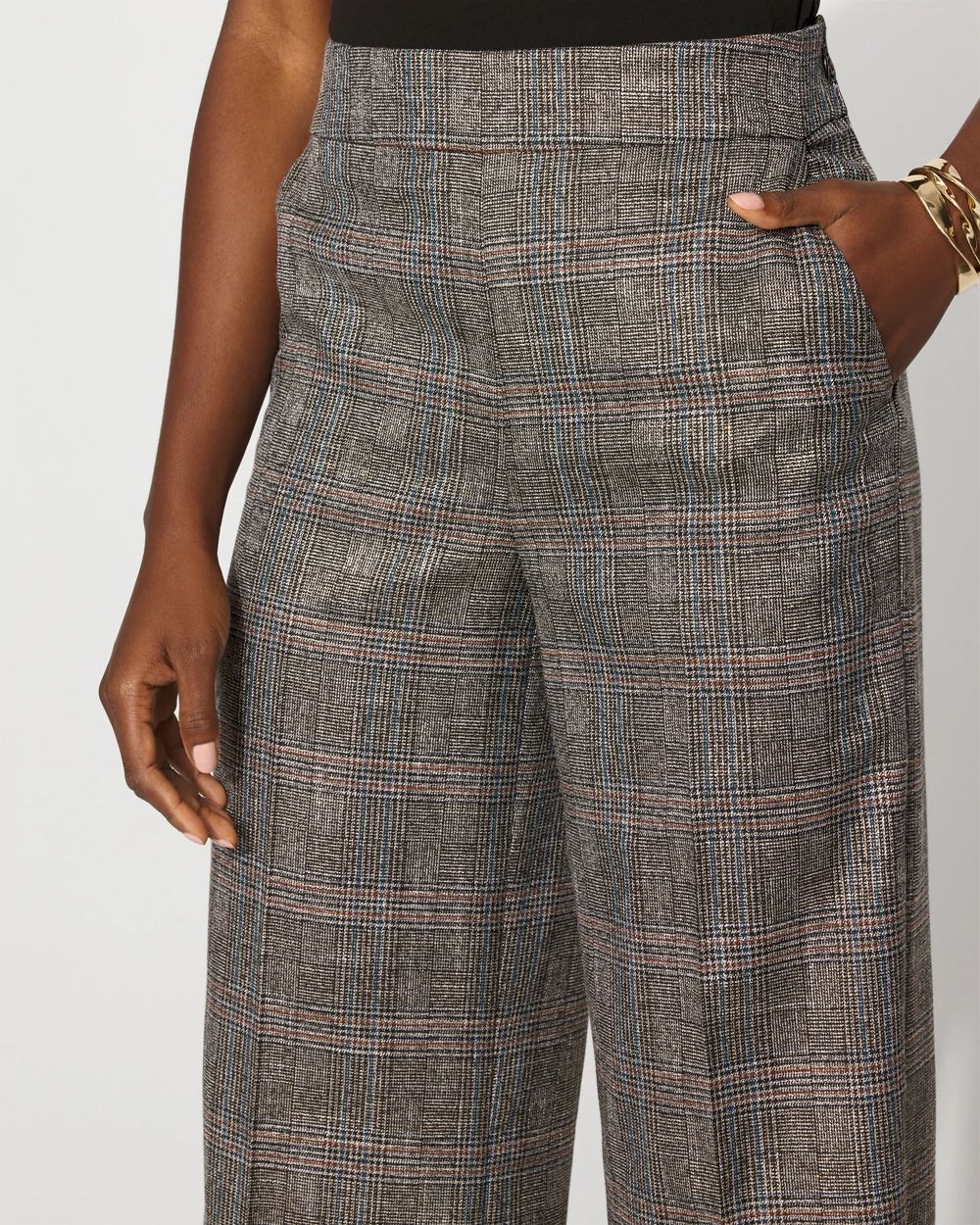 Metallic Plaid Wide Leg Pant click to view larger image.